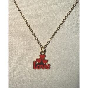 New Valentine’s Hearts And Love Enamel Necklace W/ 18” Chain Handmade